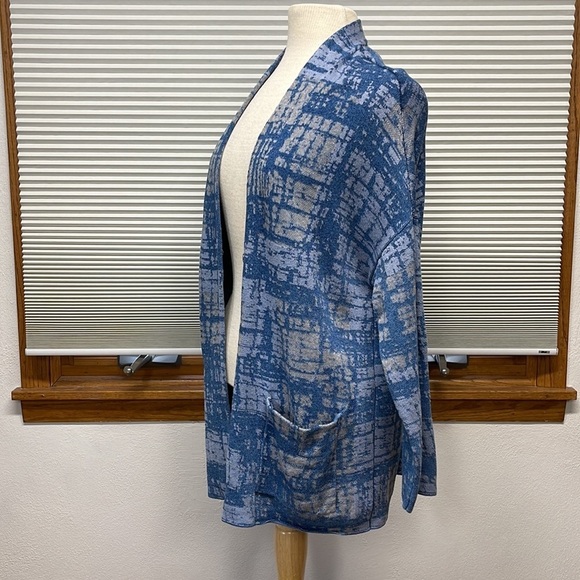 J. Jill Purejill Indigo Blue and Gray Patterned Long Cardigan Sweater Size SP - Picture 9 of 12